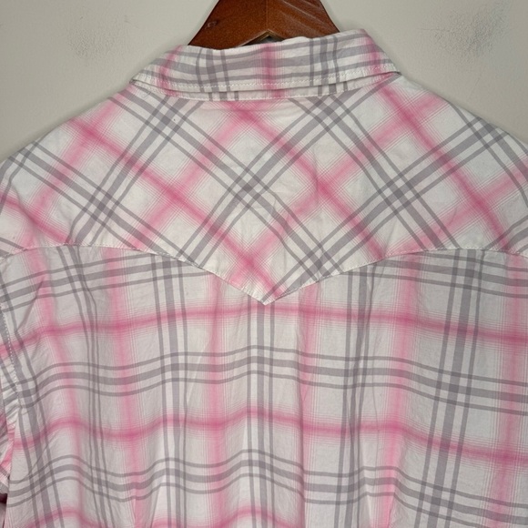 Panhandle Rough Stock Pink & White Plaid Floral Pearl Snap Button Down Size XL - Picture 10 of 13